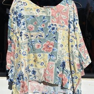 Silk open sleeve floral print shirt